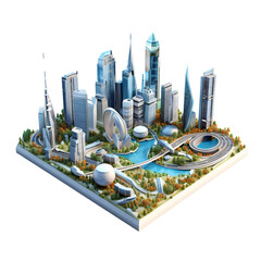 Isometric view image of modern building on transparent background PNG