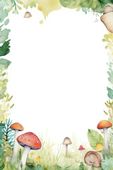 A frame with colorful mushrooms and forest design for the notebook background and writing