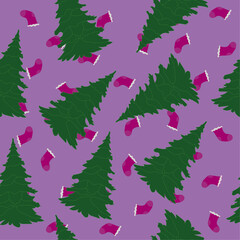 Christmas Seamless Pattern With Christmas Tree And New Year Socks 