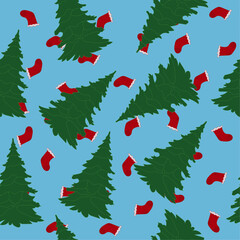 Christmas Seamless Pattern With Christmas Tree And New Year Socks 