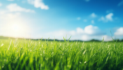 Fototapeta na wymiar green grass and blue sky generating by AI technology
