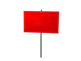 Red warning park sign isolated on background. Red sign in the park. Isolated image. Blank for mockup. Paste into template. Background image. Free space for text.