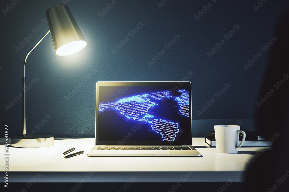 Leinwandbilder america map on modern computer monitor, big data and digital technology concept. 3d rendering