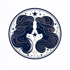 Naklejka premium Vector illustration of two girls with long hair in a circle with stars