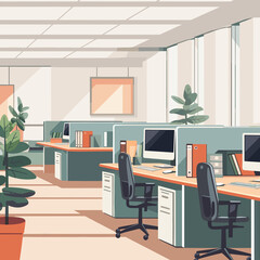modern office interior with furniture and plants