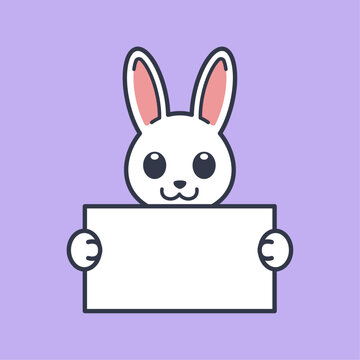 Cute Rabbit Holding a Blank Sign