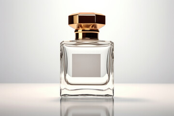 Minimalist Perfume Presentation: Glass Jar on White Background with Blank Label