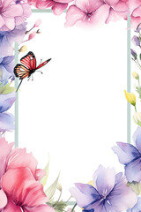 A frame with colorful flowers and butterflies design for notebook background and writing