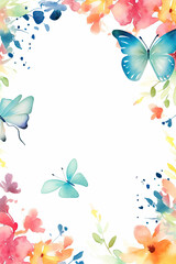 A frame with colorful flowers and butterflies design for notebook background and writing