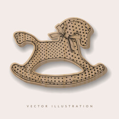 Wooden rocking horse, hand drawn vintage toys, realistic