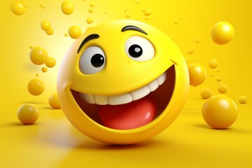 Fototapeta premium Grinning or smiling yellow emoji 3d style