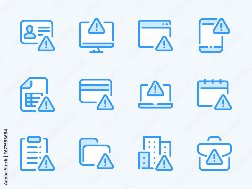 Poster warning and alert notification vector line icons. error, attention and caution outline icon set. pay