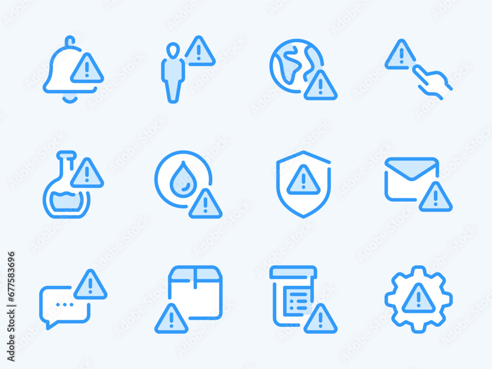 Poster warning and alert notification vector line icons. error, attention and caution outline icon set. med