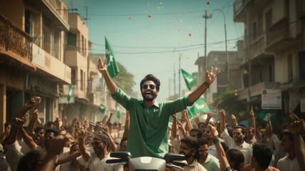 Celebrating independence day of Pakistan in the streets.