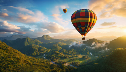 Fototapeta premium hot air balloon over region country generating by AI technology