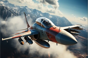 Pilots fly fighter planes on the blue sky. - obrazy, fototapety, plakaty
