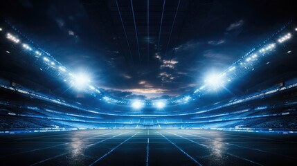 A soccer stadium made with blue lights. - obrazy, fototapety, plakaty