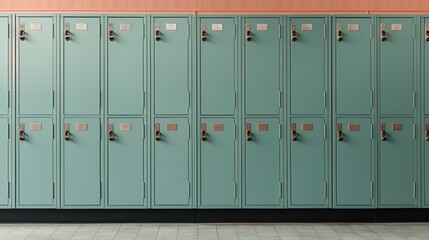 Generative AI, Row of high school lockers in the hallway, locker room	
