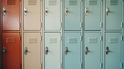 Generative AI, Row of high school lockers in the hallway, locker room	
