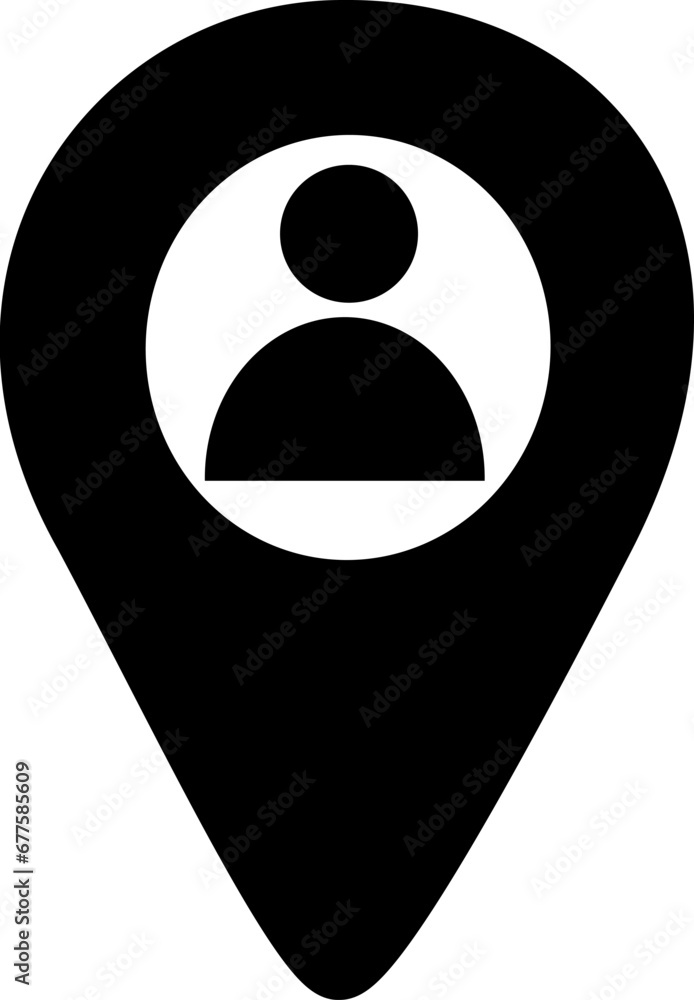 Poster location pin vector icon. map marker with silhouette of a person, map pin icon, gps location symbol.