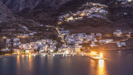 Amorgos island aerial day to night timelapse from above. Greece