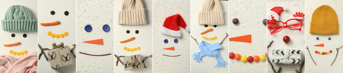 Collage of photos of New Year images of snowmen