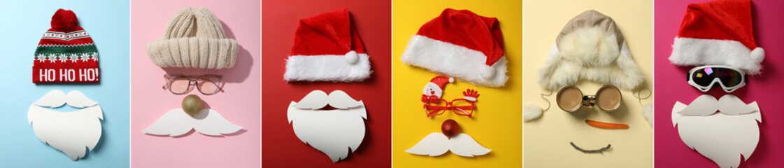 Collage of photos of New Year images of Santa
