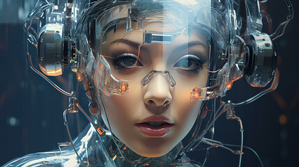 Hyperrealistic portrait of a person with futuristic cybernetic enhancements