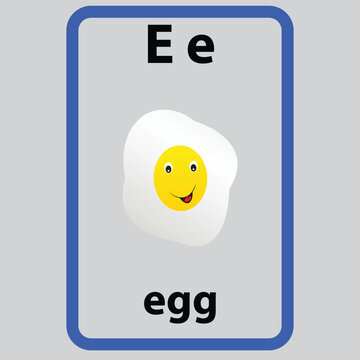 Alphabet flashcard for children with the letter e from egg