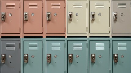 Generative AI, Row of high school lockers in the hallway, locker room..