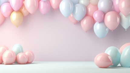 Birthday background with balloons in soft pastel colors.
