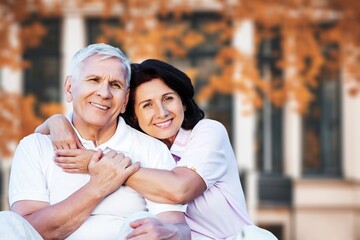 Fototapeta premium Smiling old couple together on vacation.