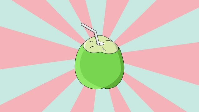 Animation of a coconut water drink icon with a rotating background
