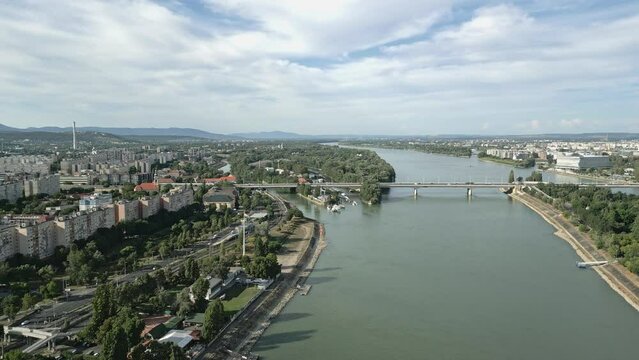 Budapest from Above: The Arpad Bridge and Danube's Embrace