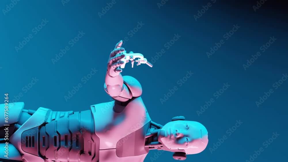 Aufkleber microscope spotlighted by artificial intelligence. 3d computer creations vertical