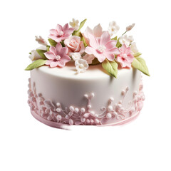 Delicious floral decoration fondant cake isolated on transparent background