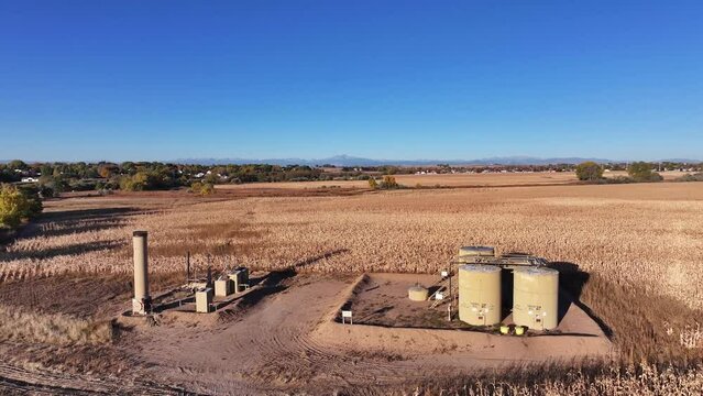 Fracking pad in the middle of agricultural fields in Colorado.