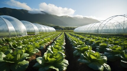 A lettuce greenhouse farm on plastic mulches.