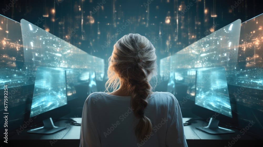 Poster a woman programmer in the modern computer world.