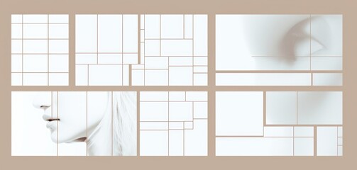 Moodboard grid. Mosaic photo collage layout abstract minimalist blank photography album page mockup.  isolated set, Generative AI