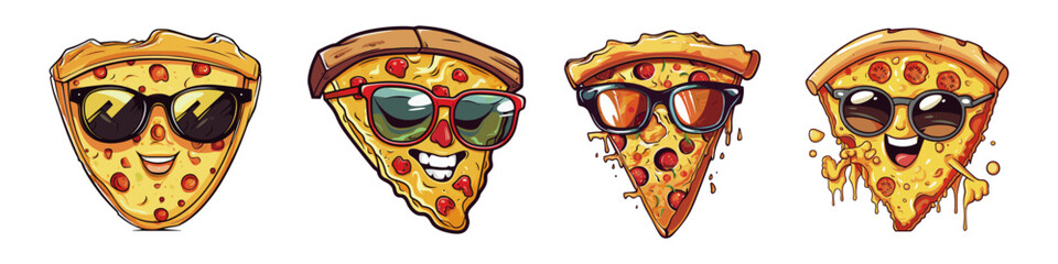 Cute Pizza Cartoon Collection with Sunglasses