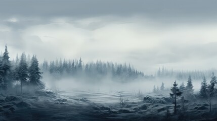 season scene fog panorama foggy illustration wilderness forest, tree gy, cold background season scene fog panorama foggy