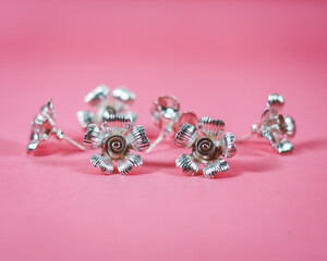 Hmong silver jewelry on black background, Handmade silver accessories