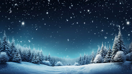 Fototapeta na wymiar 冬の夜の森、空と星の自然風景