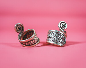 Hmong silver jewelry on black background, Handmade silver accessories