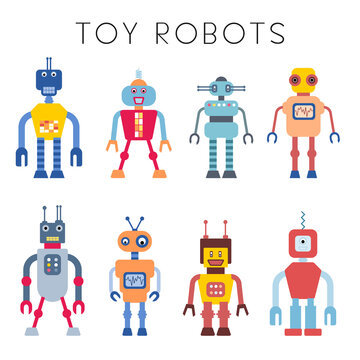 Toy robot set - retro robots collection PNG. Transparent PNG illustration.