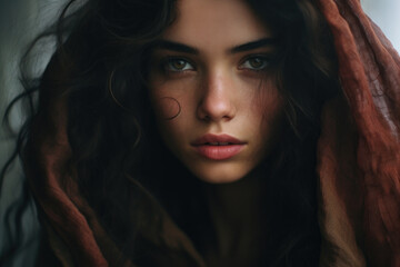 Fototapeta premium Portrait of a Beautiful woman, excellent look and Colorful veil