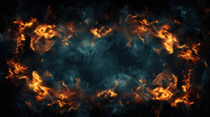 Obraz premium Rectangular burning frame on black background