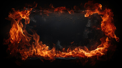 Fototapeta na wymiar Rectangular burning frame on black background