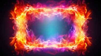 Fototapeta premium Frame of multi-colored neon fire on black background